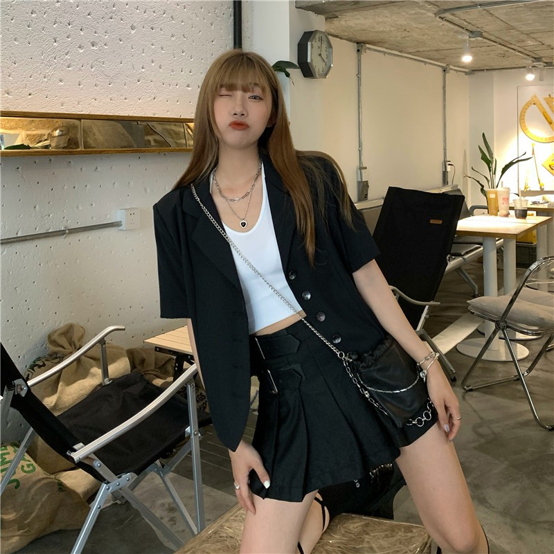 Áo Vest Blazer Ngắn tay Form rộng Sang trọng Ulzzang Hàn Quốc Áo Blazer nữ Tay ngắn Mùa Hè Thời trang