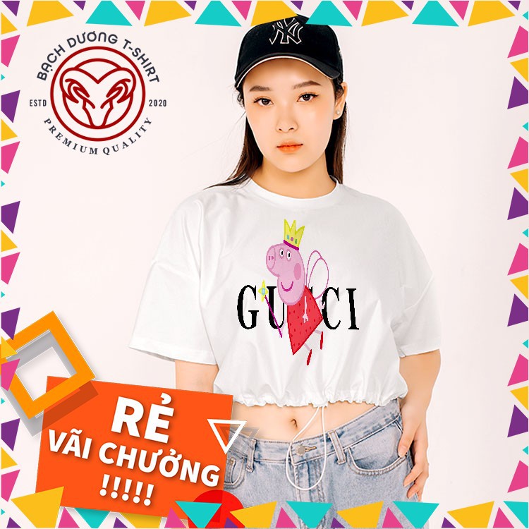 Áo Croptop Cotton Lạnh Bạch Dương In Hình Cucci King cổ tròn 100% Cotton cao cấp vải dày mịn không xù lông