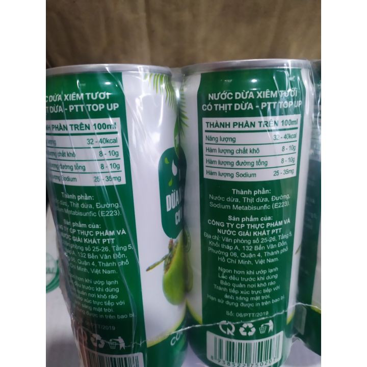 Nước dừa xiêm tươi có thịt dừa lốc 6 lon*330ml