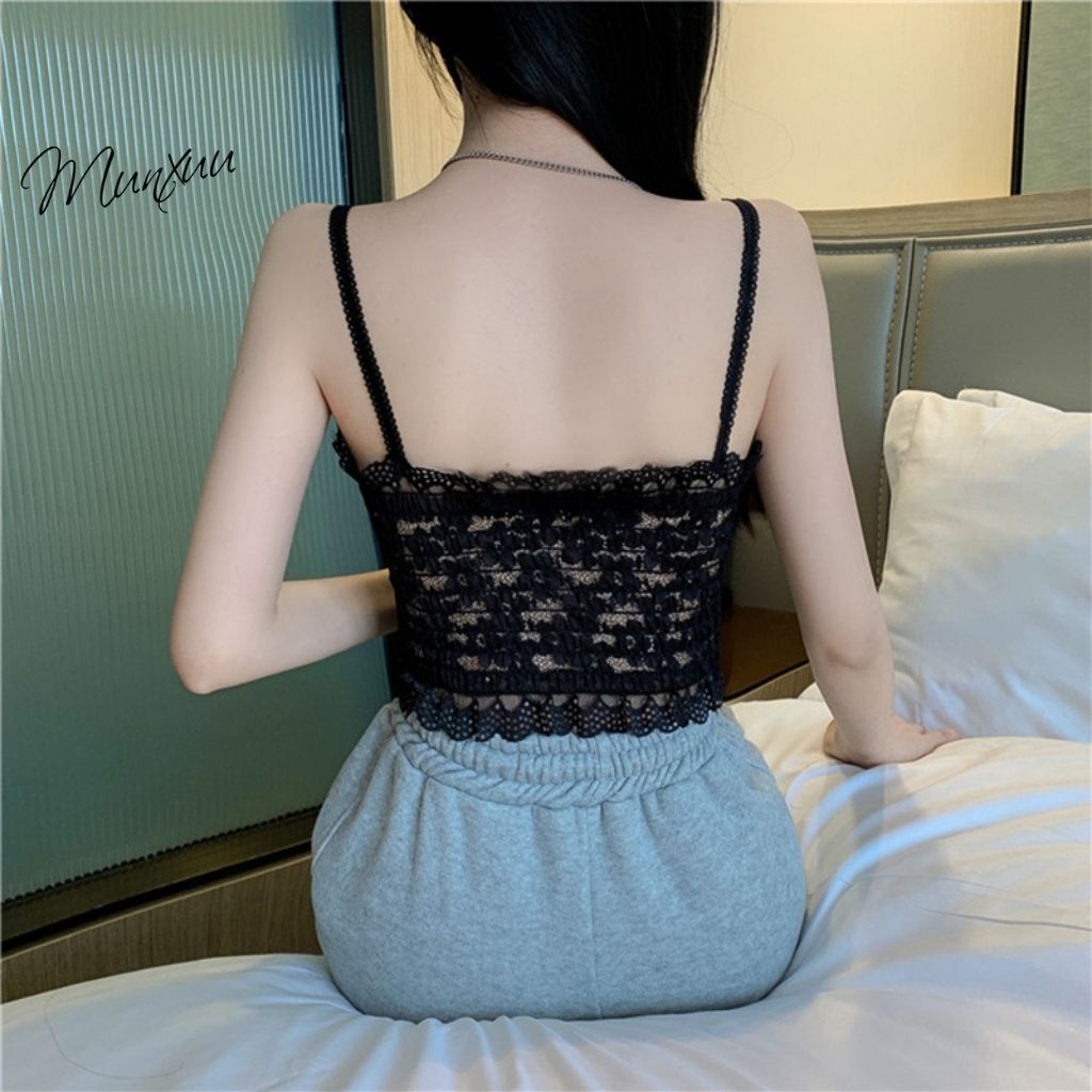 Áo bra 2 dây phối ren gợi cảm Munxuu, chất liệu 2 lớp đệm ngực mỏng vừa ôm ngực tôn dáng - BR14