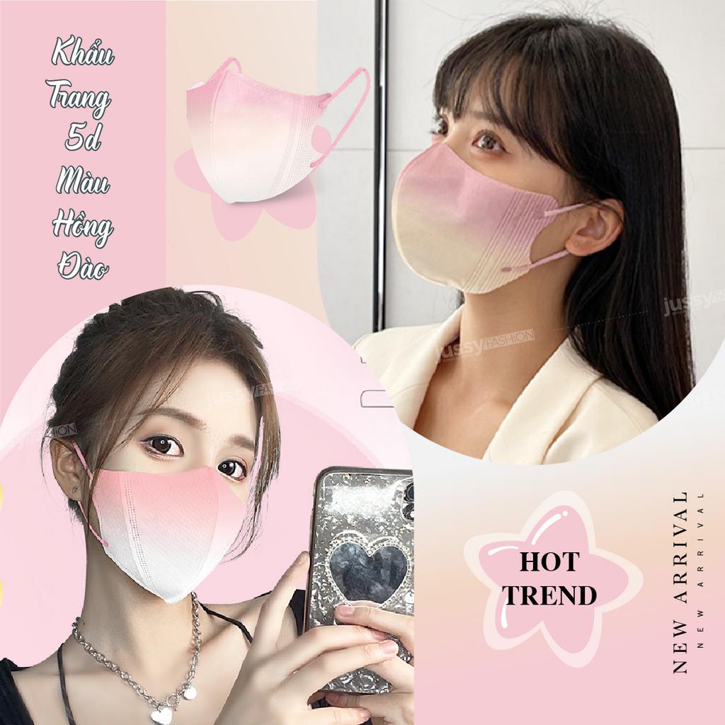 Khẩu Trang 5D Màu Hồng Đào Hot Trend Jussy Fahion Khẩu Trang Vải Không Dệt Ngăn Bụi Và Kháng Khuẩn Cao 1 Túi 1 Cái