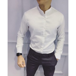 Áo sơ mi nam trắng cổ trụ