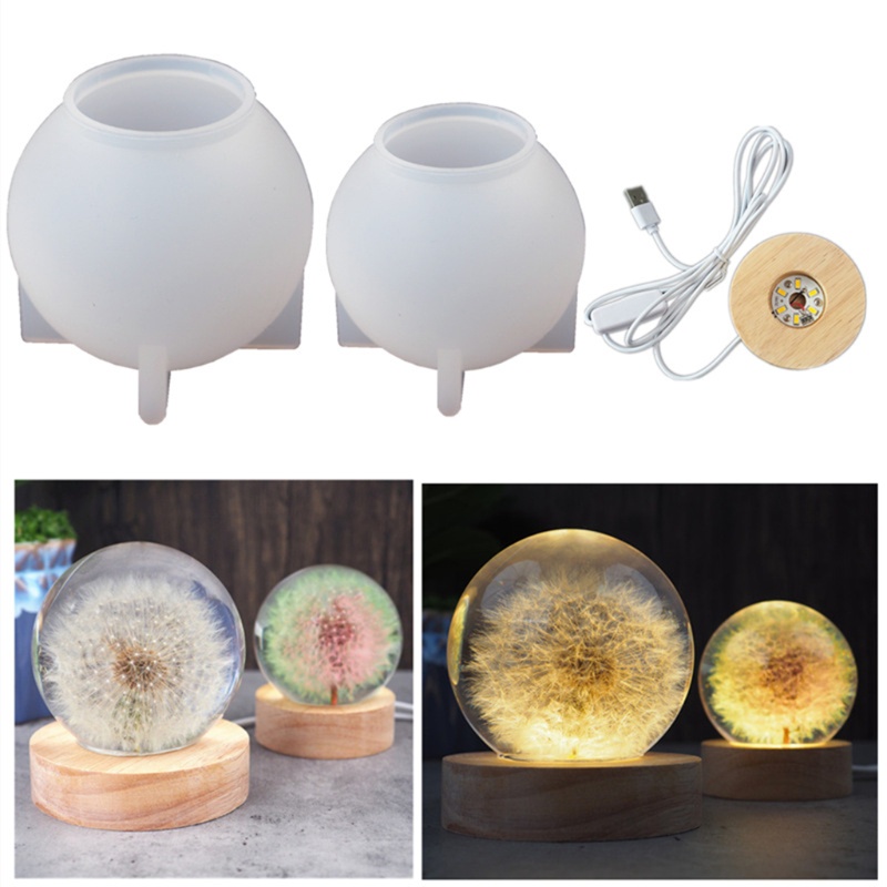 [Hàng mới về] Hoa bồ công anh khô/ Đế đèn/ Khuôn silicon làm đèn led hình quả cầu pha lê DIY