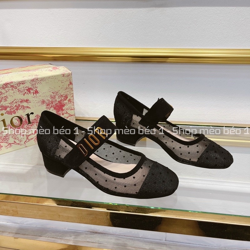 Giày búp bê cd lưới chấm bi quai ngang đế vuông fullbox