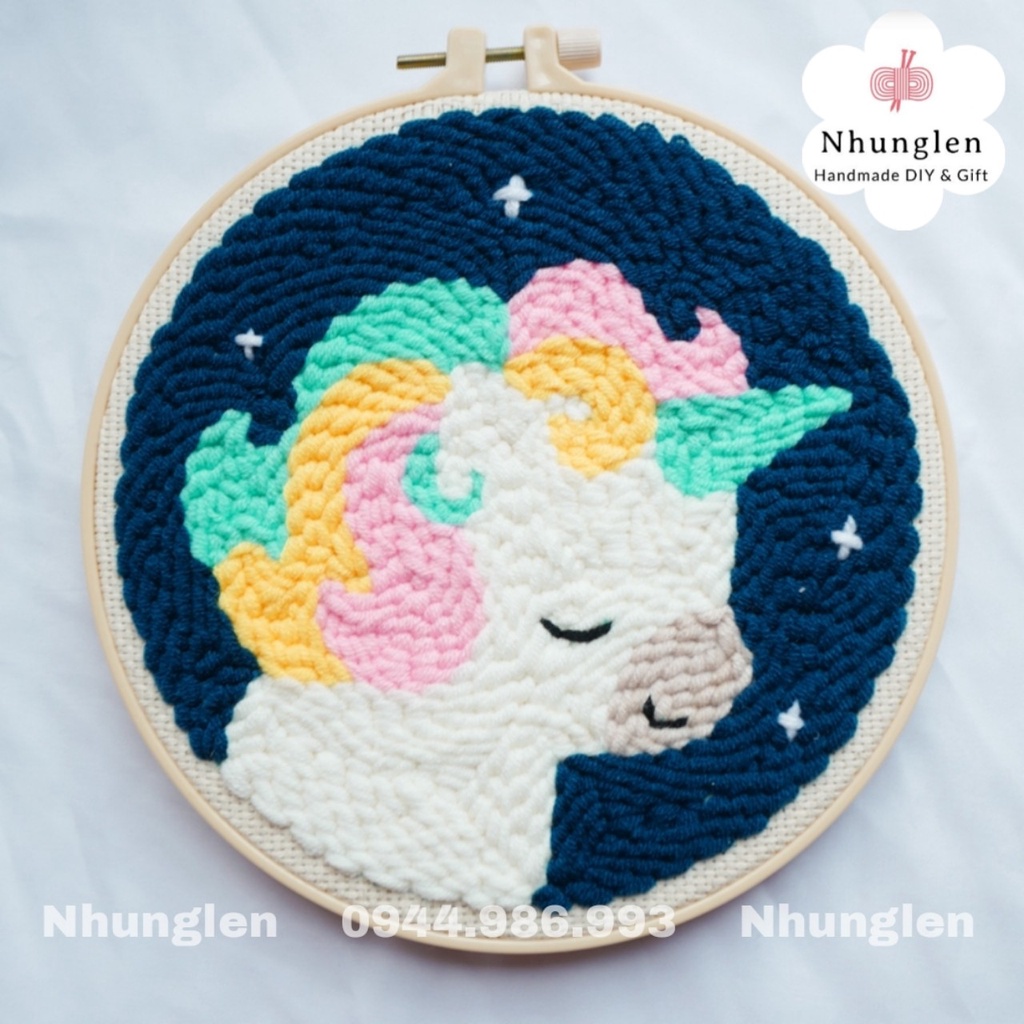 DIY Bộ Thêu Len Xù Kỳ Lân Ngủ Say - Punch Needle Decor - Qùa Tặng Handmade Ý Nghĩa