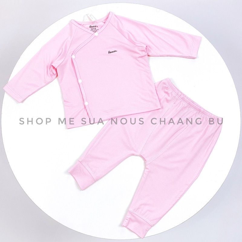 Avaler -  Bộ dài tay Avaler cài chéo sợi tre màu trơn cho bé 3-7kg