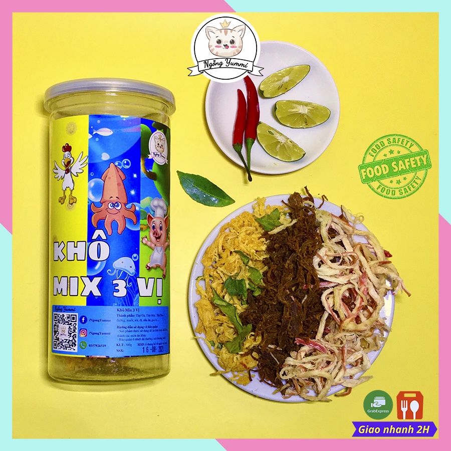 Khô 3 Vị Khô Gà, Khô Bò, Khô Mực 300g, Khô 3 Vị Loại 1 Ngỗng Yummi, Đồ Ăn Vặt Hà Nội Vừa Ngon Vừa rẻ, An Toàn VSTP