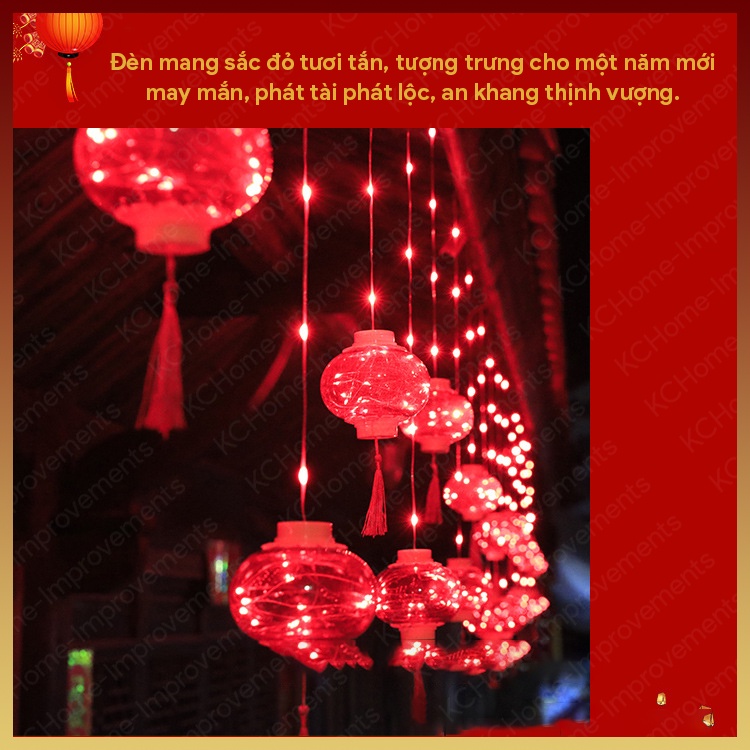 Bộ Đèn Lồng Đỏ Trang Trí Lễ Tết Đa Năng 3M, 200 bóng, 8 chế độ đèn, KC Home