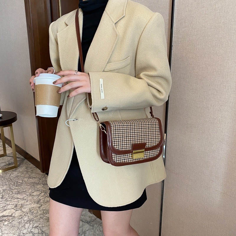 (Kèm ảnh thật ,sẵn) Túi đeo chéo/ xách nữ kẻ caro phong cách Hàn Quốc