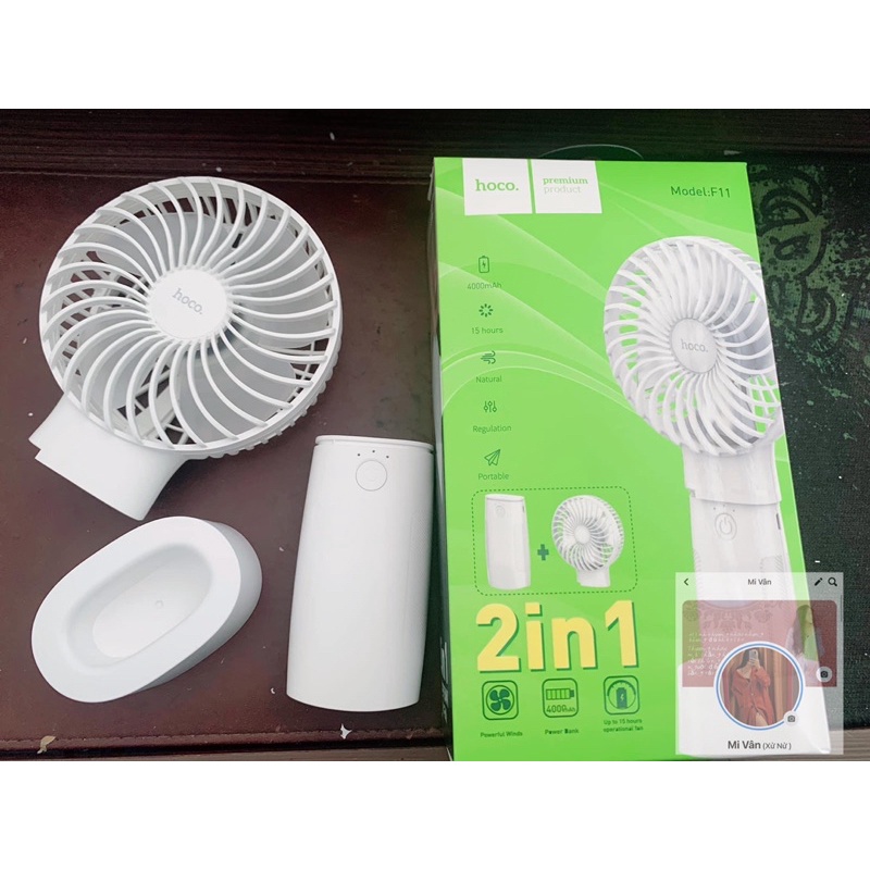 Quạt cầm tay mini siêu mát kèm sạc dự phòng 4000mAh