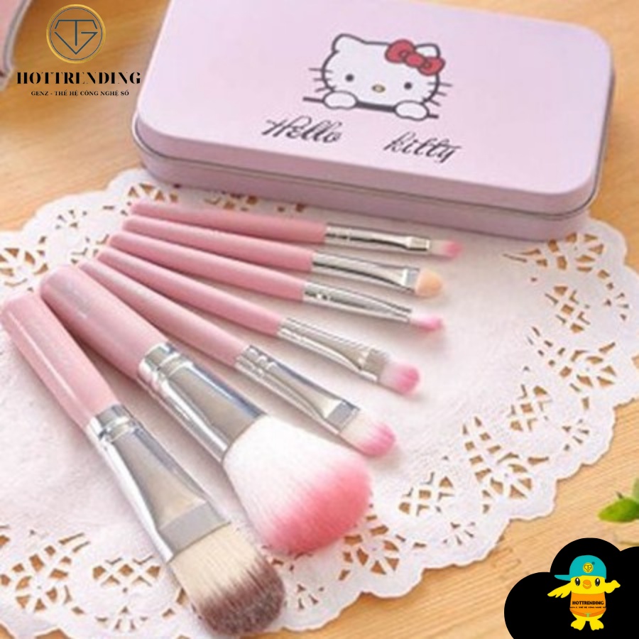 Bộ 7 Cọ Trang Điểm Hello Kitty Full Hộp Thiếc An Toàn