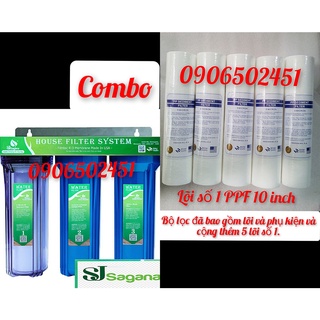 COMBO Bộ lọc nước sinh hoạt - lọc thô 3 cấp ly 10 inch chuẩn dùng cho gia đình + 5 lõi số 1 ppf10