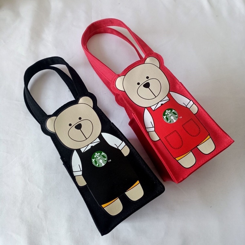 [ẢNH THẬT] Túi vải STARBUCKS Taiwan Bearista vải canvas chuẩn hãng đầy đủ phụ kiện túi tote mini đựng bình nước hình gấu