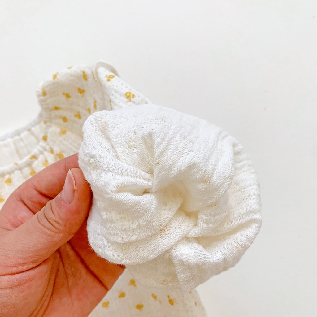 Bộ Áo Liền Quần Tay Dài In Hoa Chất Liệu Cotton Dễ Thương Cho Bé Gái