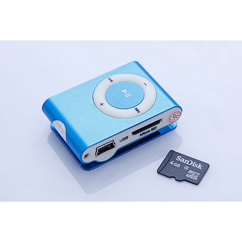 Máy nghe nhạc mp3 mini vỏ nhôm xài thẻ nhớ, kèm dây sạc/tai nghe (nhiều màu)