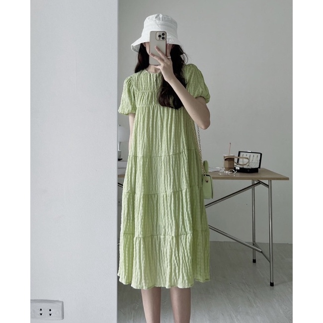 VÁY-ĐẤM XỐP NHĂN DẬP LY TAY BỔNG “VERLIS DRESS” SIÊU XINH/VÁY ĐI BIỀN MÙA HÈ