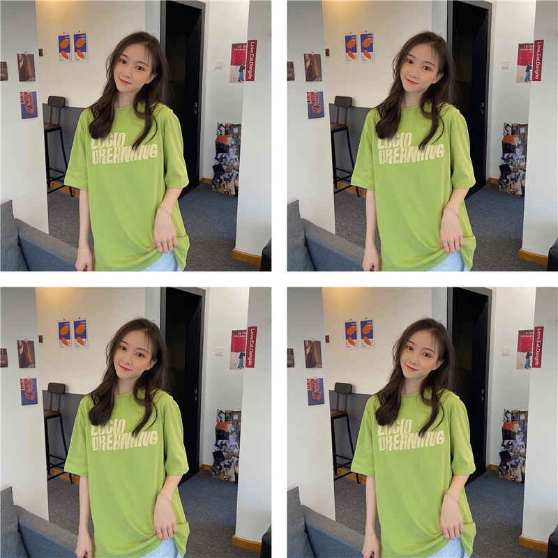 Áo Thun Nữ Ngắn Tay Cổ Tròn In Chữ Thời Trang