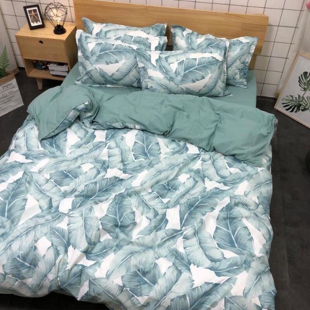 Bộ ga gối Cotton poly - Lá chuối [ib mẫu cho shop]
