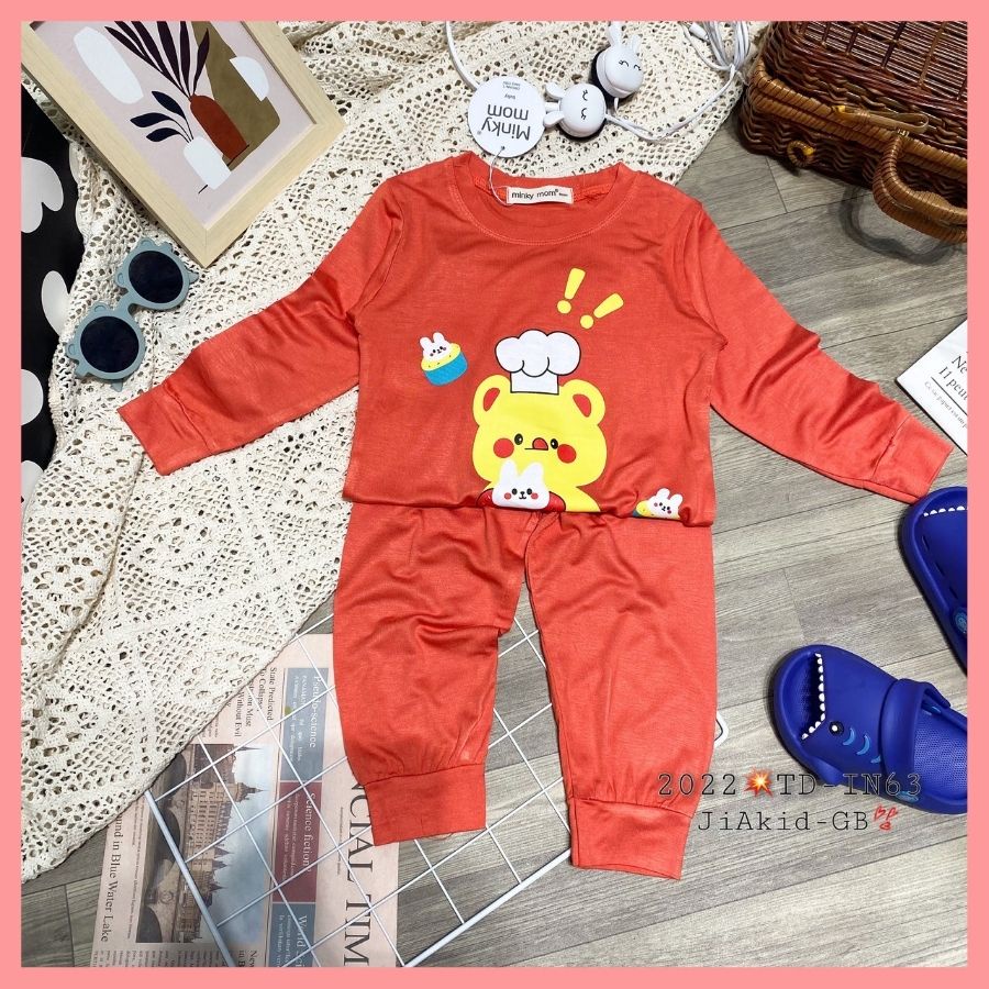 Bộ Thun Lạnh Dài Tay Cho Bé Trai Bé Gái 8-27kg -TD-IN63 In Hoạt Hình Dễ Thương Chất Vải Thoáng Mát