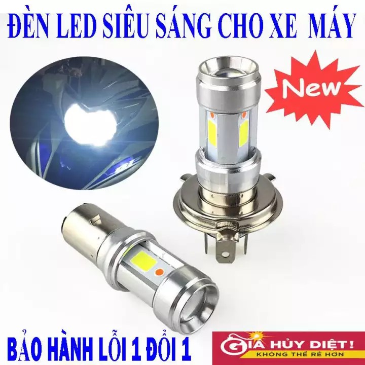 Bóng Đèn Pha Led 3 Chân Siêu Sáng - Chuyen Do Den Moto Sieu Sang, Bóng Đèn Pha Xe Máy 3 LED Chính Hãng RTD Chân H4 BH12T