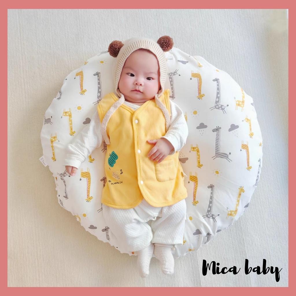 Mũ len màu trơn thiết kế dây buộc đính cục bông thời trang thu đông cho bé ML204 Mica baby