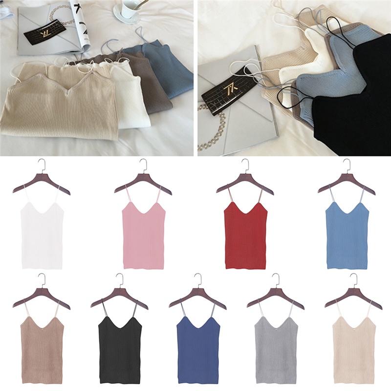 Áo Tank Top Dệt Kim Dáng Ôm Co Giãn Tốt Thiết Kế Đơn Giản Quyến Rũ Cho Nữ