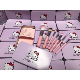 Bộ cọ trang điểm hello kitty 7 món màu hồng kèm hộp đựng