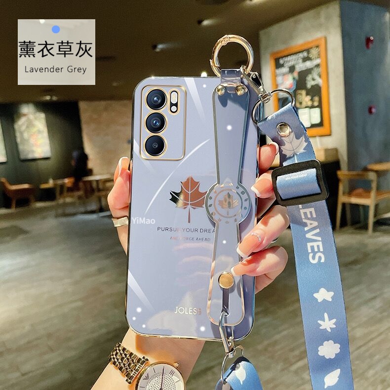 Ốp điện thoại vuông mạ điện hình lá phong có vòng tay cho Vivo V2101 V2108 V2050 V2109 V2022 V2023 V2025 V2024 V2026