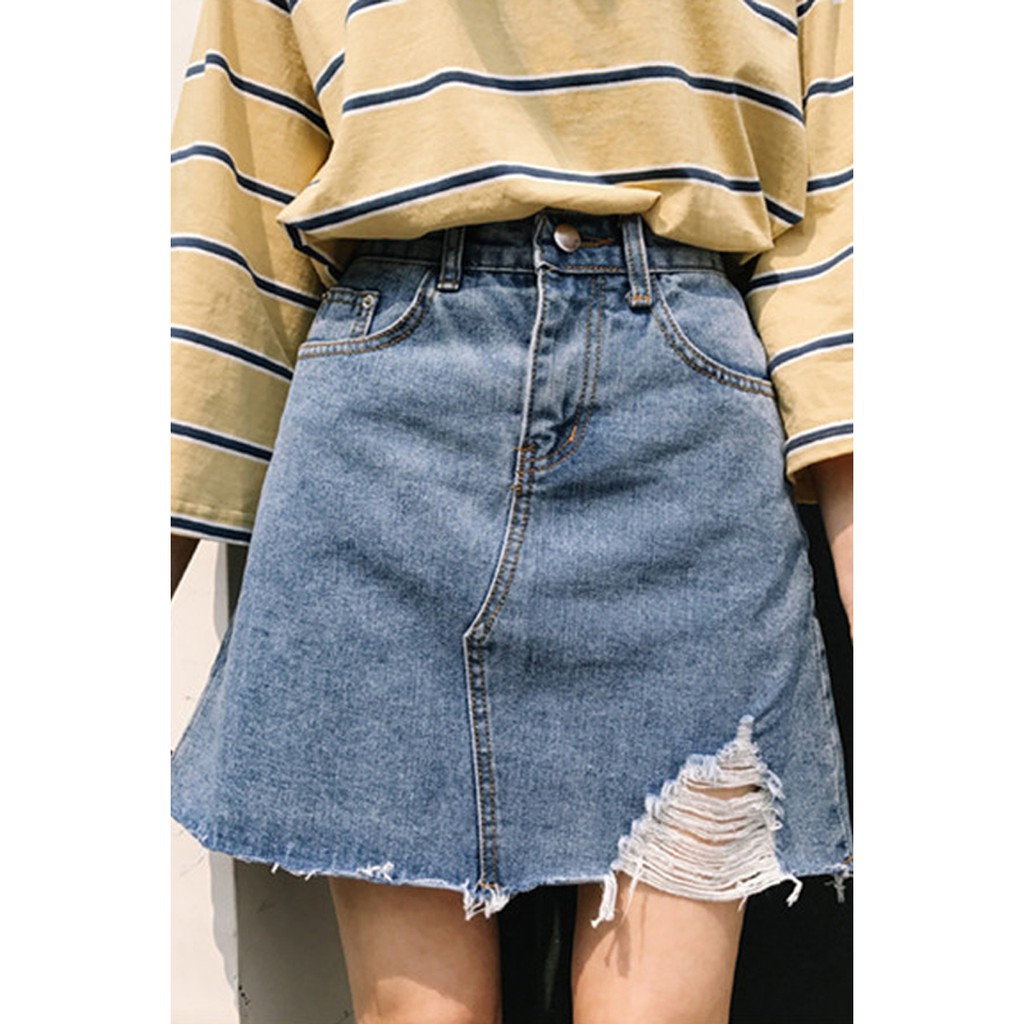 chân váy ulzzang chân váy nữ đẹp chân váy jean bò jeans rách chữ A kiểu dáng hàn quốc | BigBuy360 - bigbuy360.vn