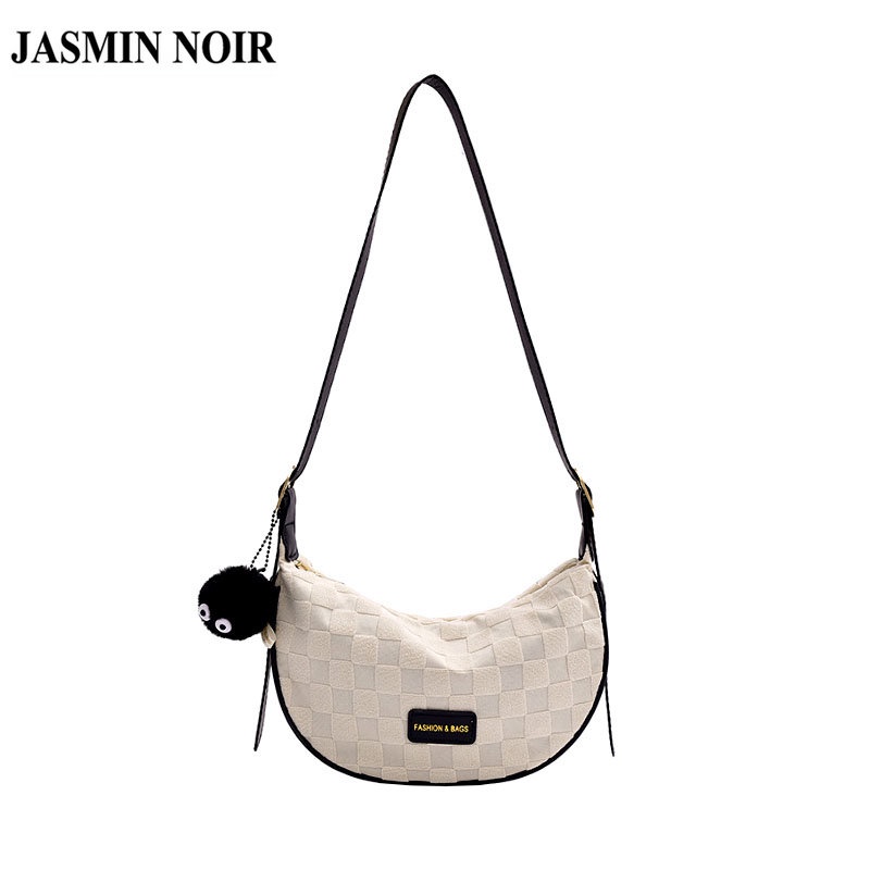 Túi Đeo JASMIN NOIR Chéo Vải Canvas Họa Tiết Sọc Caro Đơn Giản Cá Tính