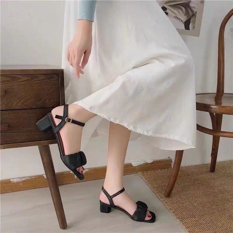 Sandal nữ cao gót 3p quai bèo đế vuông thời trang học sinh, sinh viên