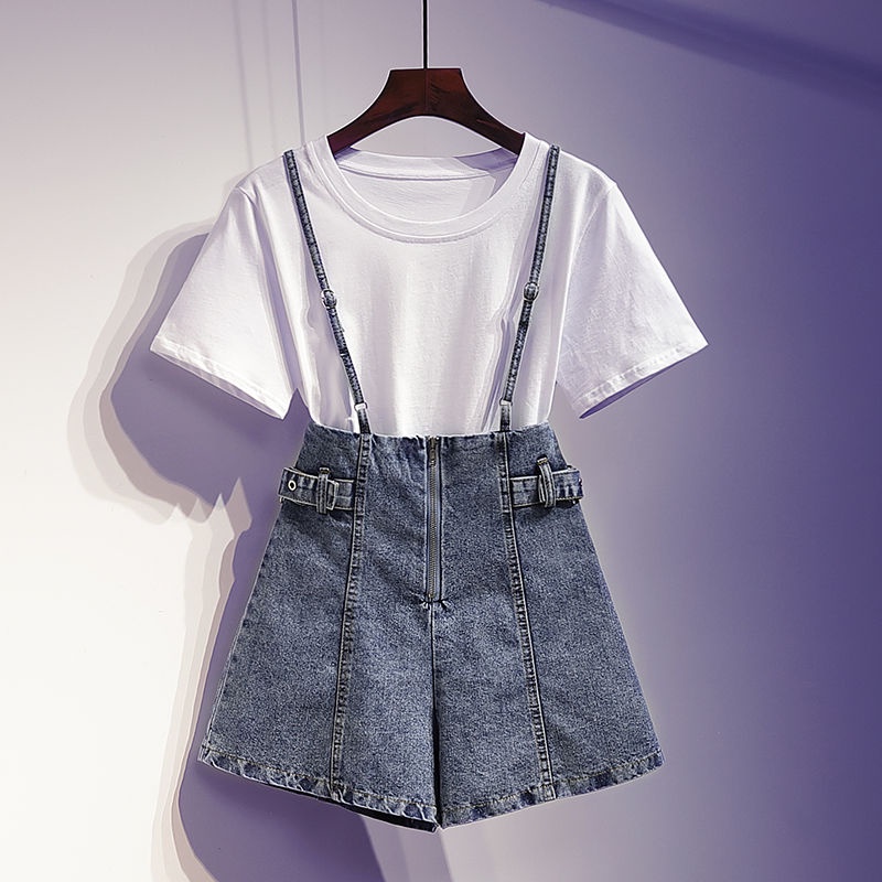 Quần Yếm Denim Ngắn Ống Rộng Phong Cách Hàn Quốc Mẫu Mới Cỡ Lớn Thời Trang Xuân Hè Cho Nữ