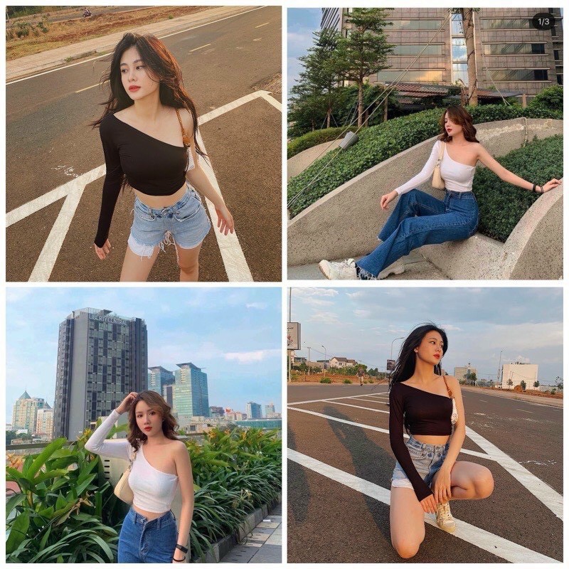 Áo thun nữ hở 1 vai tay dài sexy chất thun borip đẹp ncs