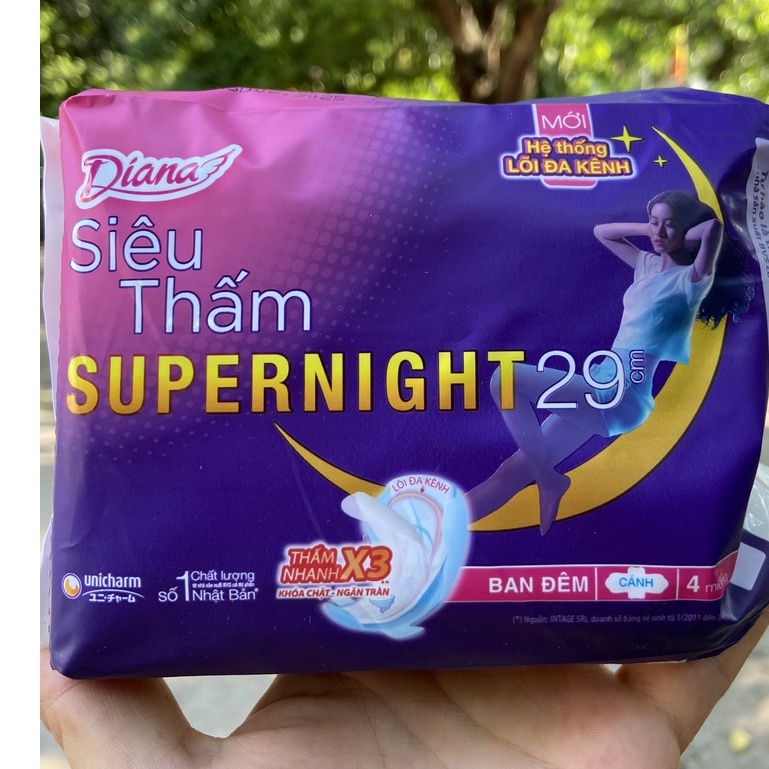 BĂNG VỆ SINH DIANA ĐÊM 29cm 4 miếng siêu thấm