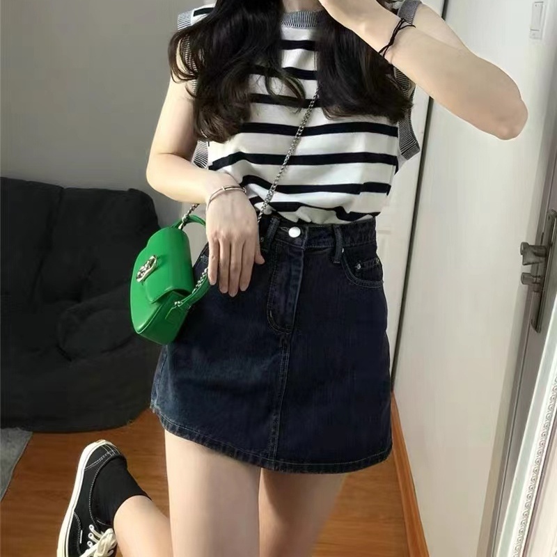 Chân váy jean Chữ A Lưng Cao Thiết Kế Mới Thời Trang Mùa Hè Theo Phong Cách Hàn Quốc Cho Nữ
