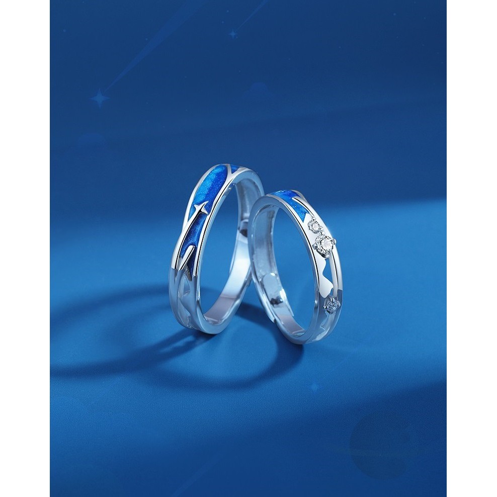 Nhẫn đôi nam nữ Đính đá Titan Cặp đôi ngôi sao vĩnh hằng Không phai màu, nhẫn cầu hôn đẹp uyên ương, Nhẫn cặp đôi Meteor
