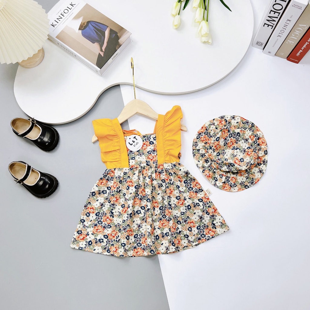 Váy Thô Hoa Nhí Kèm Mũ Cho Bé Gái Size 7 - 18 kg