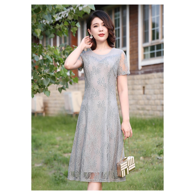 Đầm cưới tay dài phối ren màu đỏ thời trang sang trọng dành cho phụ nữ trung niên