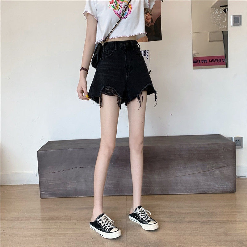 Quần Short Denim Lưng Cao Ống Rộng Theo Phong Cách Retro Hàn Quốc
