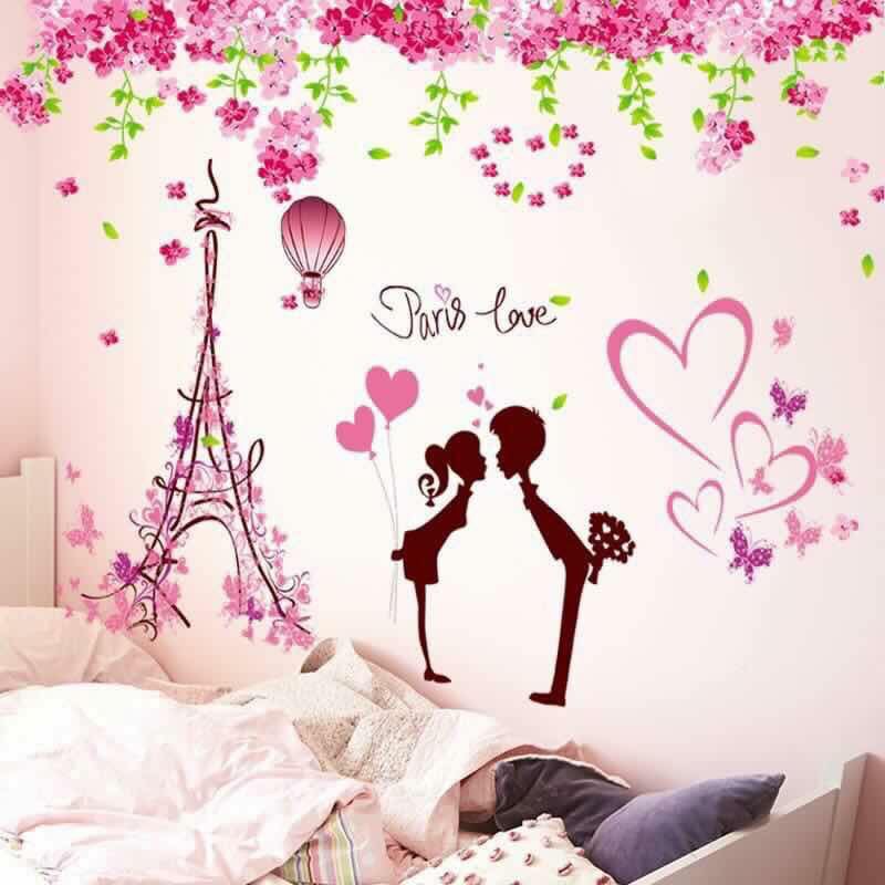 [HOT HIT] Tranh dán tường tán anh đào đôi tình nhân - Decal dán tường tình nhân hoa đào
