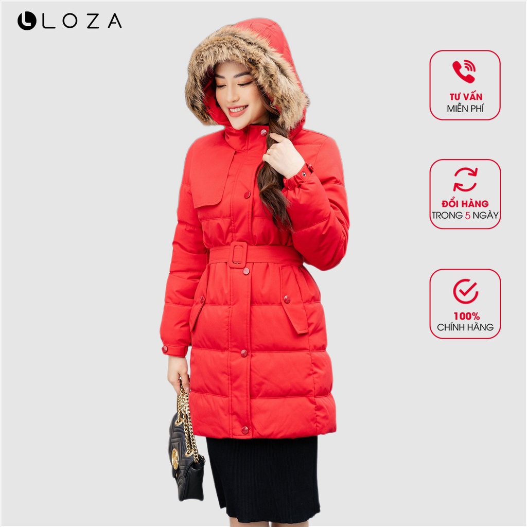 Áo khoác LOZA dáng dài phối mũ rộng đỏ- LJ111025
