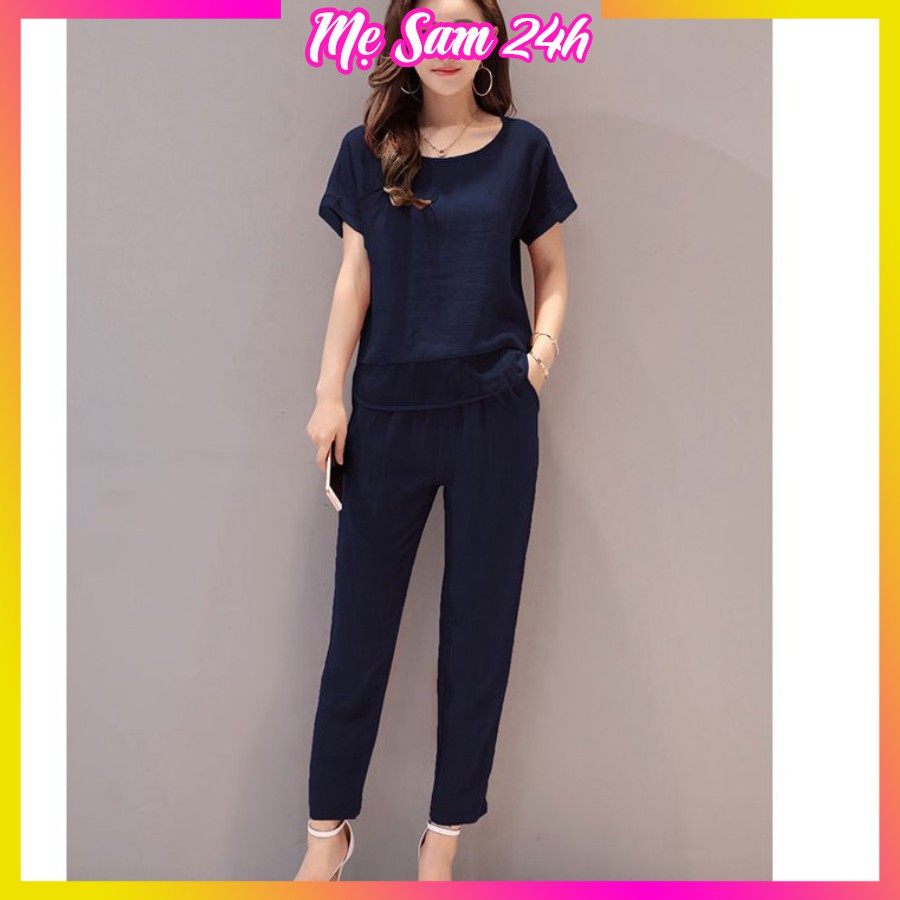 Đồ bộ mặc nhà cho mẹ quần áo trung niên Mẹ Sam 24h, chất liệu đũi mát mẻ thoải mái thấm hút mồ hôi ĐBH.27