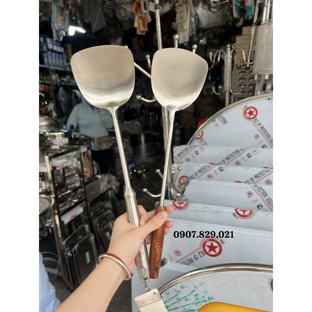 Vá, Sạn INOX 304 Cao Cấp Cán Gỗ / Cán Inox