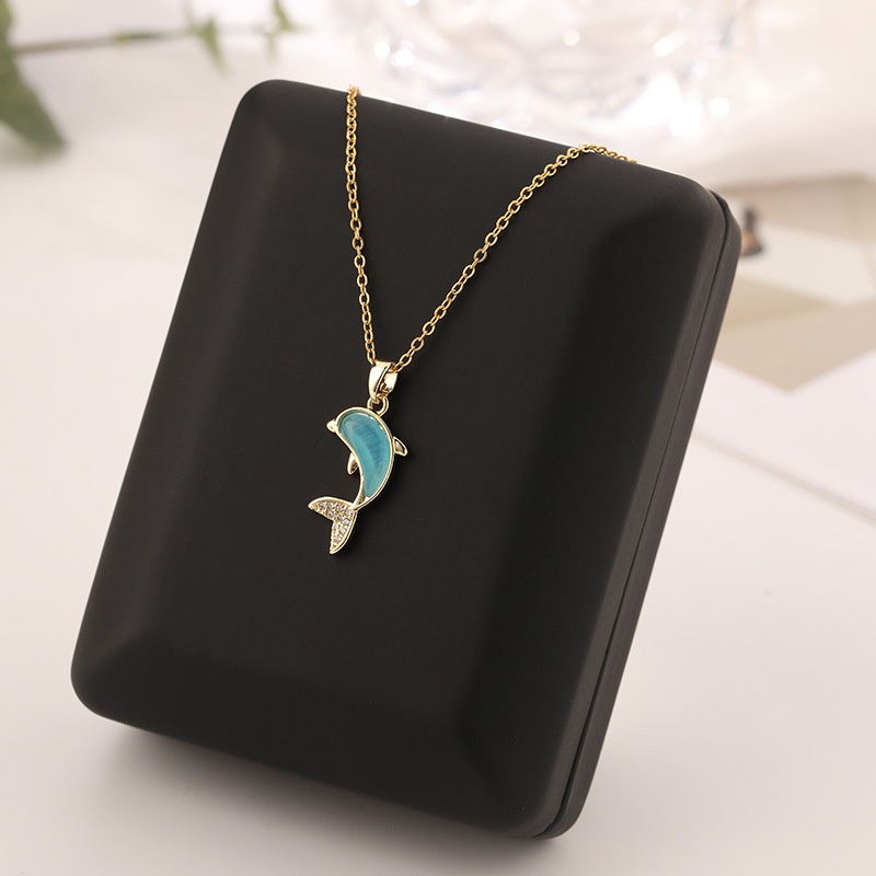 Vòng cổ Mặt Cá Heo Đính Đá zircon Thời Trang Nhật Hàn Sang Trọng Cho Nữ