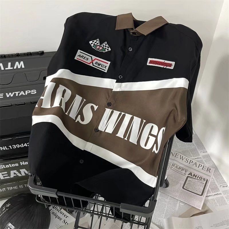 Áo Sơ Mi Ngắn Tay Dáng Rộng Thời Trang Retro Âu Mỹ Cá Tính Cho Nam