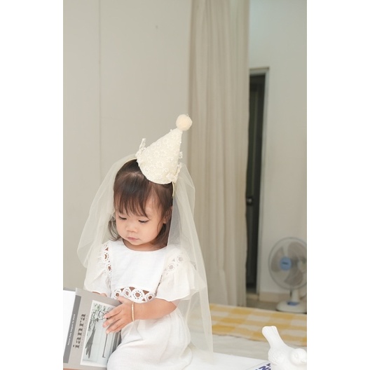 Nón voan lưới handmade đính ren thủ công em bé Nanci room