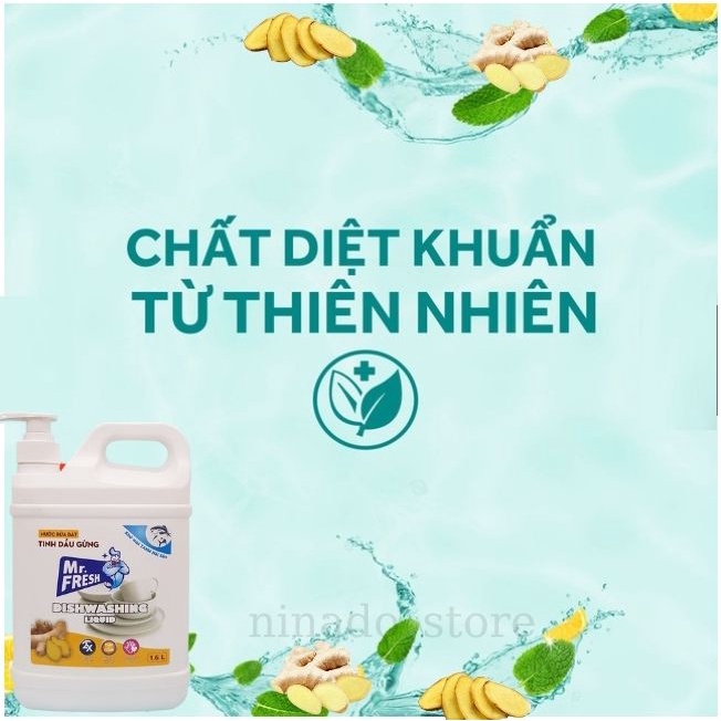 Nước rửa chén bát siêu sạch Mr Fresh 1,6L Tinh Dầu Gừng