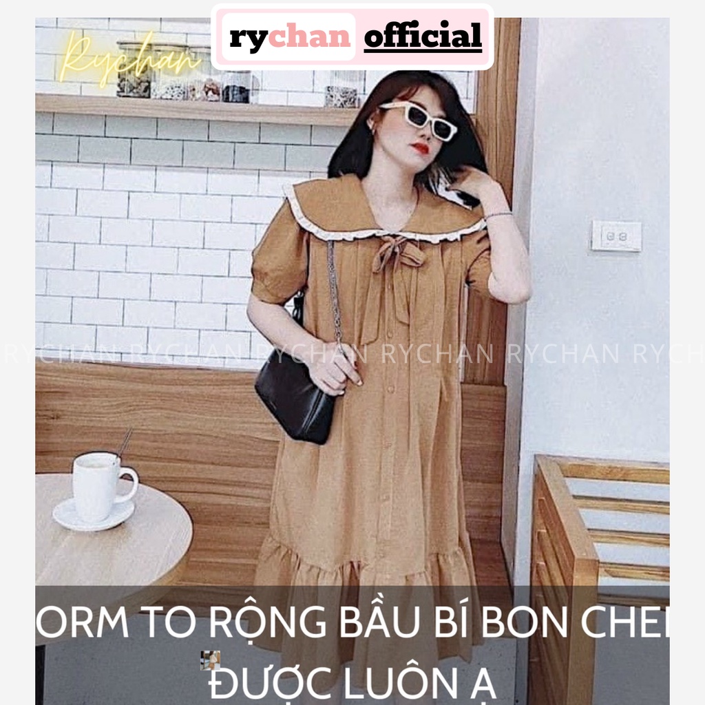 Đầm Babydoll Nơ Cổ Dễ Thương, Đầm Baby Doll Form Rộng Màu Nude Be - DS0155