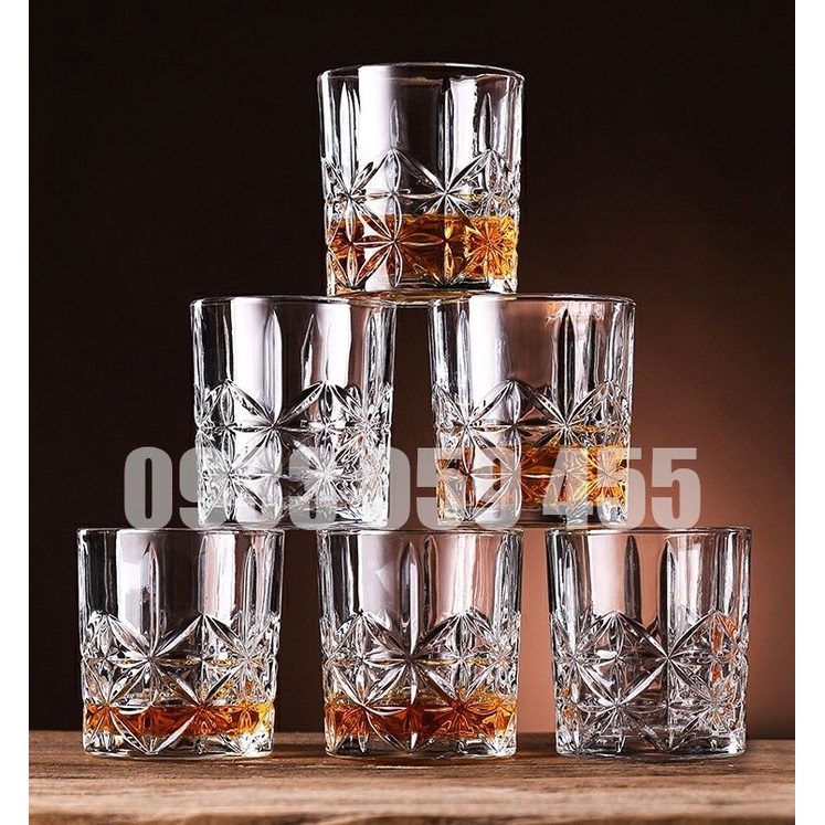 Bộ 6 ly thủy tinh uống nước cao cấp 340ml, cốc uống bia rượu whisky glass