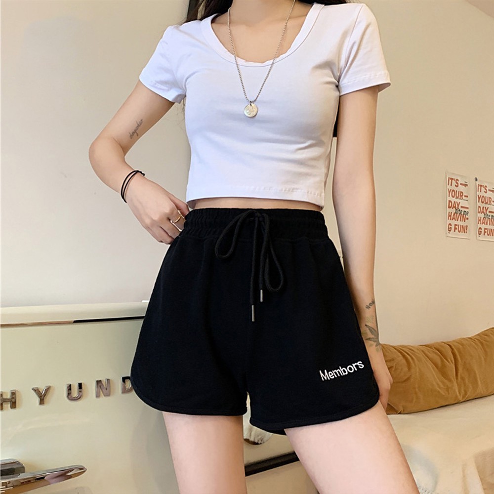 Quần short nữ cạp chun ống rộng dây rút membors basic trơn mặc nhà chất thun thoáng mát - CUTEZOO